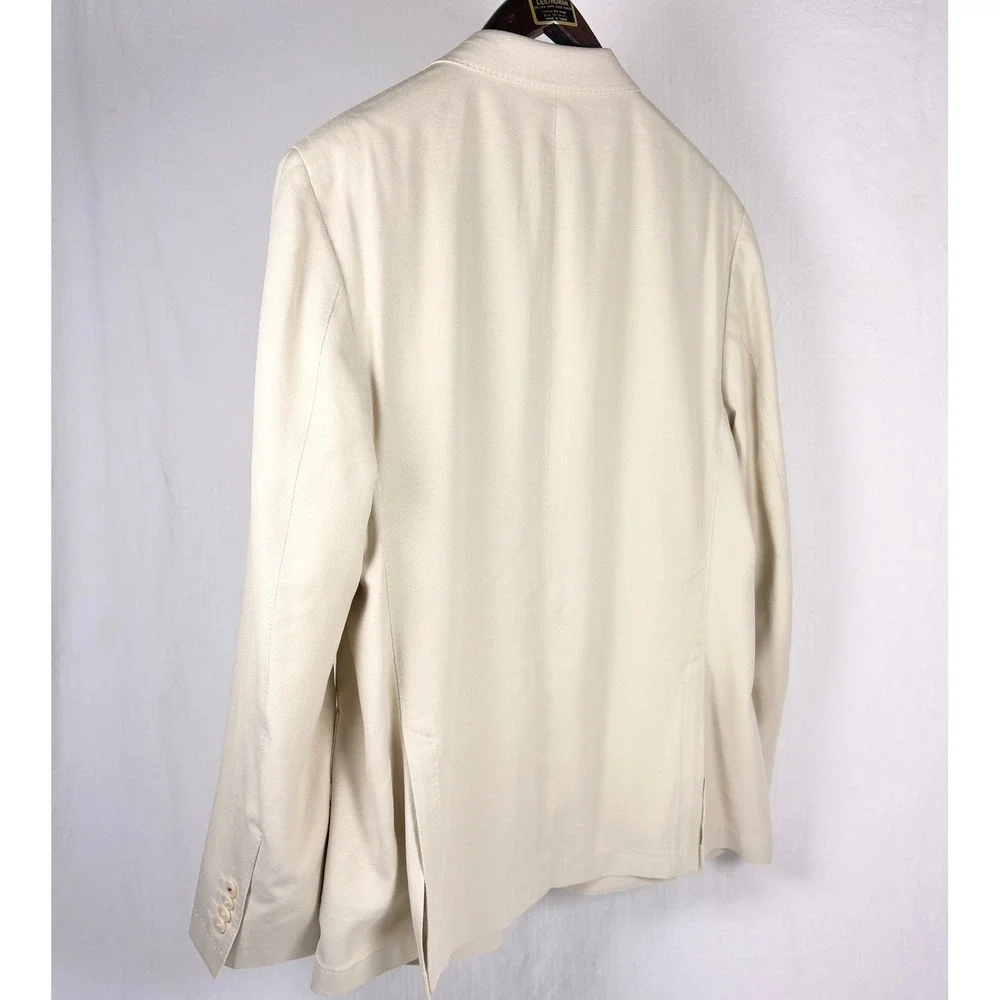JKT New York Mens 44R 100% Silk Blazer Ivory 2-Button Sport Coat Quiet Luxury